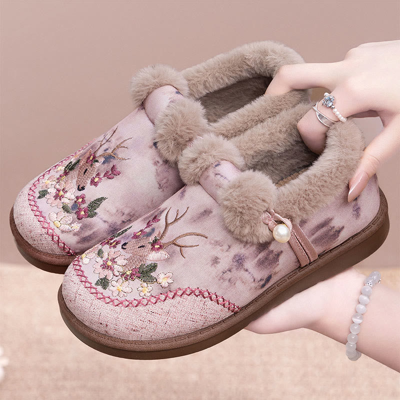 Plus Size Retro Deer Embroidery Slippers - image 10