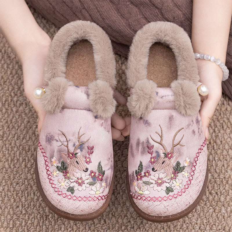 Plus Size Retro Deer Embroidery Slippers - Pink - EU41(US7.5) - image 7