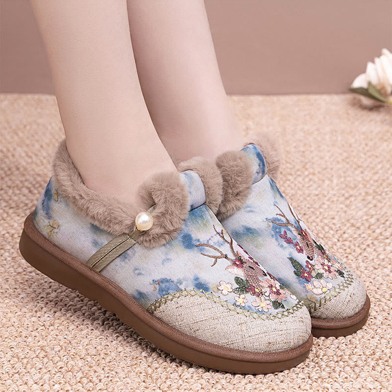 Plus Size Retro Deer Embroidery Slippers - image 4