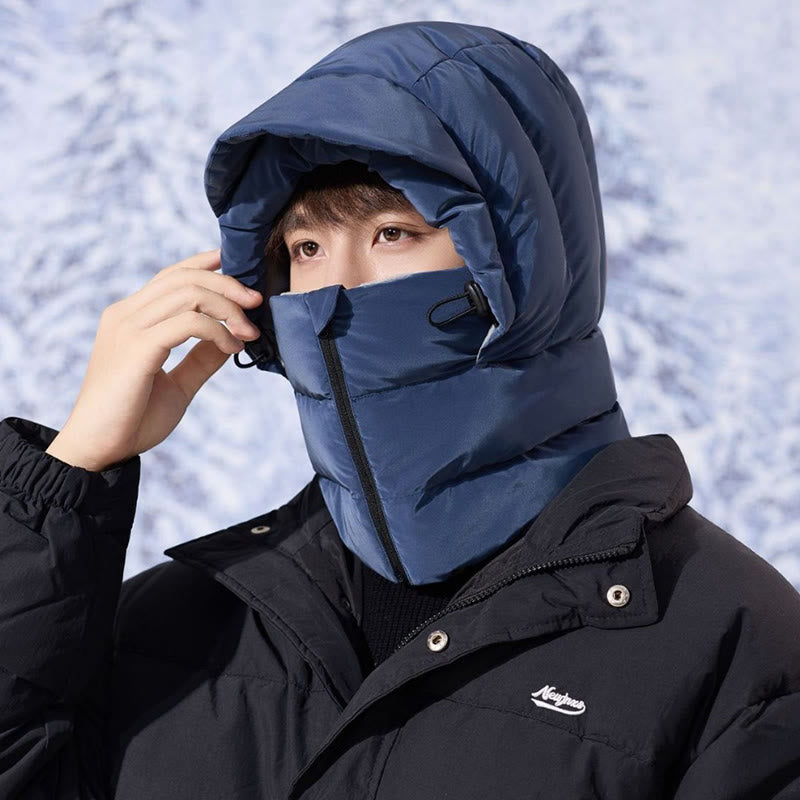 Winter Fleece Lined Hooded Scarf - Navy Blue - One Size - image 7