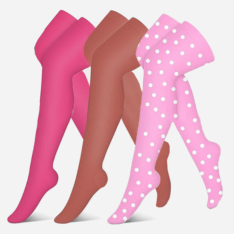 Pink Dots Series Thigh High Compression Socks(3 Pairs) - Multicolor - S/M - image 0