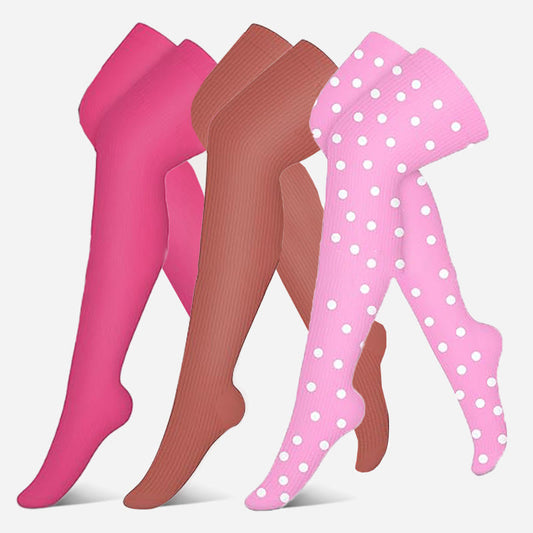 Pink Dots Series Thigh High Compression Socks(3 Pairs) - Multicolor - S/M - image 0