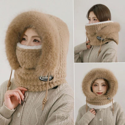 Full Coverage Winter Protection Hooded Scarf - Khaki - One Size - image 1
