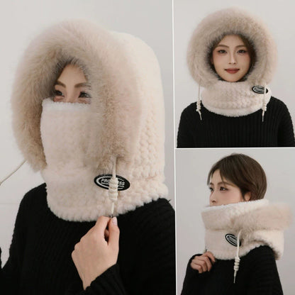 Full Coverage Winter Protection Hooded Scarf - Beige - One Size - image 4
