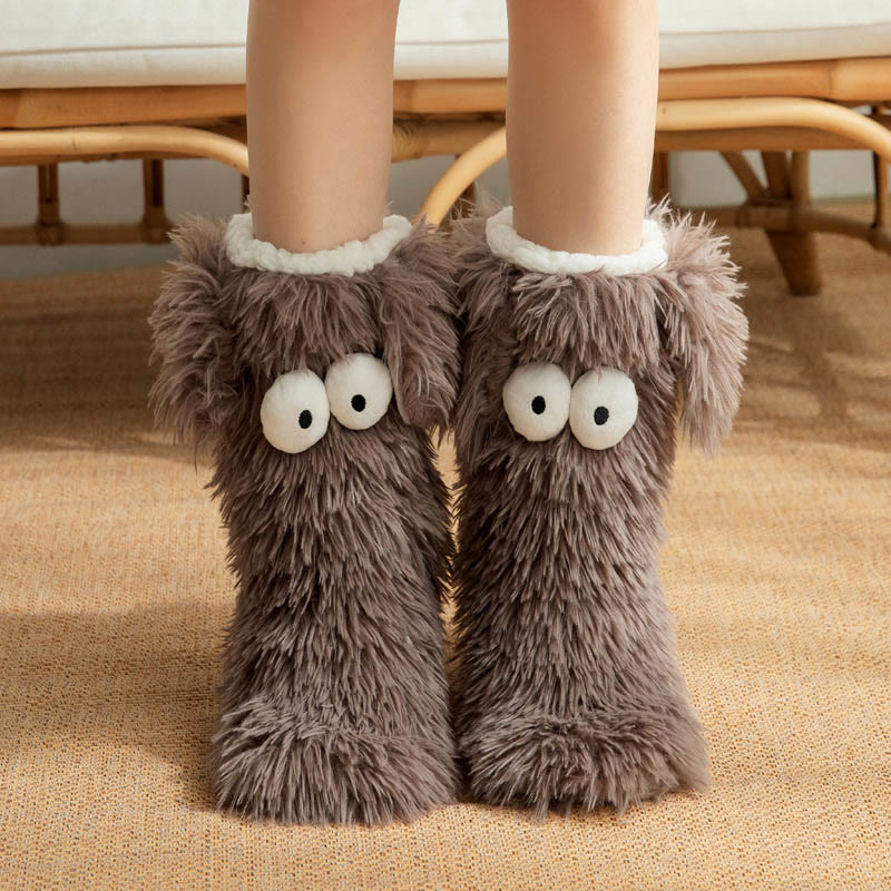 Plus Size Fluffy Monster Indoor Slipper Socks - Grey - EU36-42(US3-8.5) - image 7