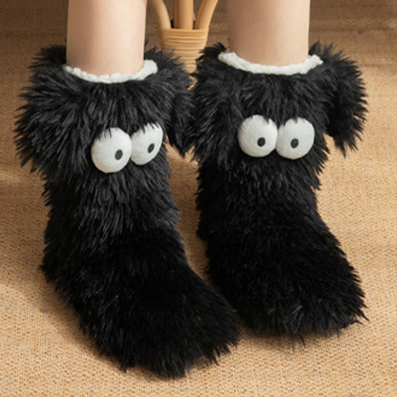 Plus Size Fluffy Monster Indoor Slipper Socks - Black - EU36-42(US3-8.5) - image 1