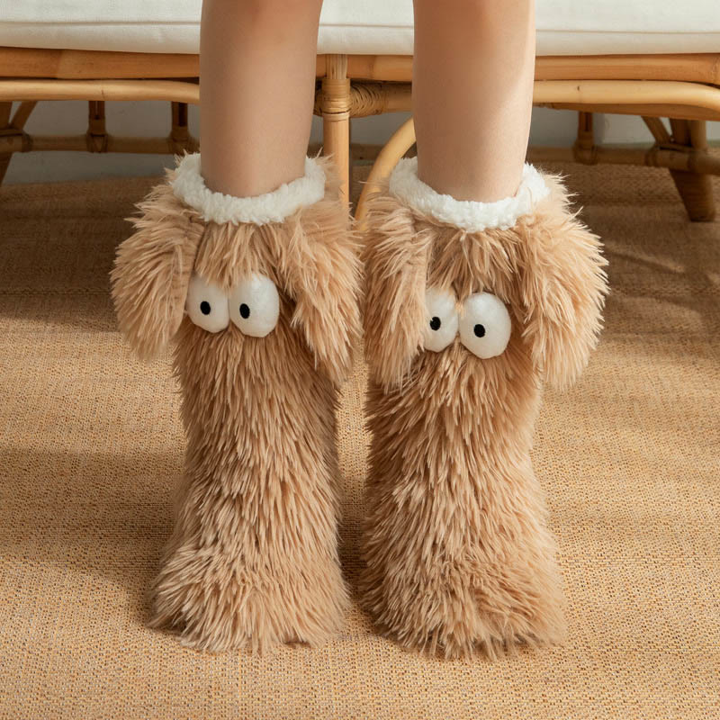 Plus Size Fluffy Monster Indoor Slipper Socks - Coffee - EU36-42(US3-8.5) - image 5