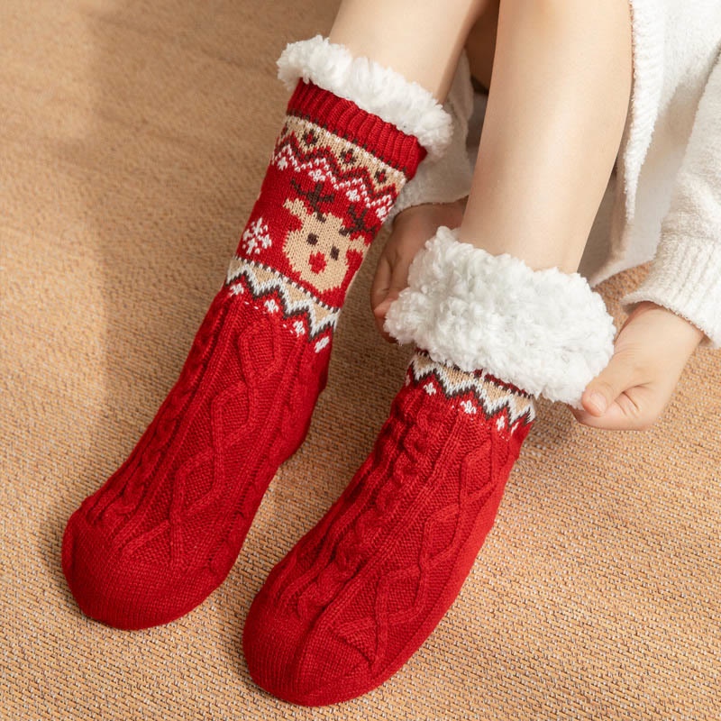 Plus Size Christmas Reindeer Santa Claus Slipper Socks - Red - EU36-42(US3-8.5) - image 1