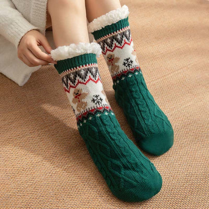 Plus Size Christmas Reindeer Santa Claus Slipper Socks - Green - EU36-42(US3-8.5) - image 7
