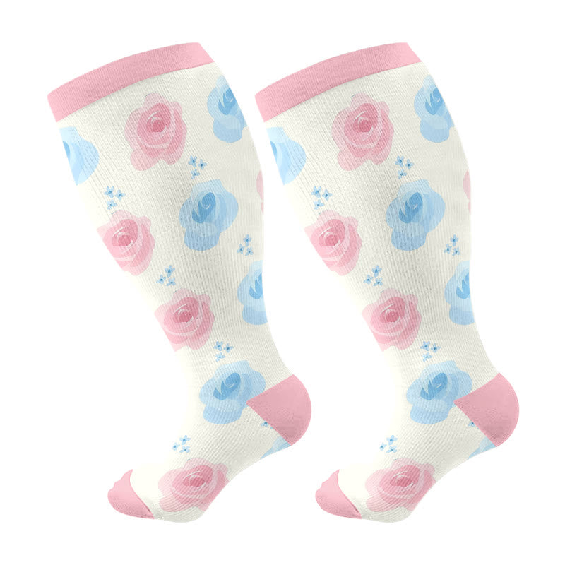 Plus Size Butterfly Rose Camellia Compression Socks(3 Pairs) - Pink(1 Pair) - 4XL - image 5