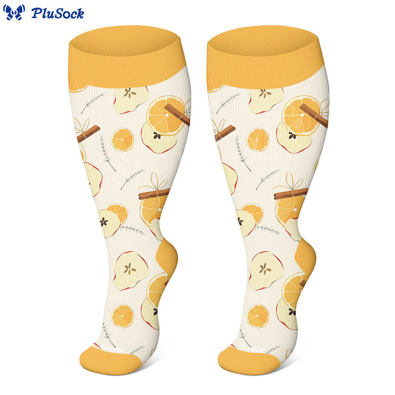 Plus Size Lemon Slices Apple Compression Socks(3 Pairs) - image 4