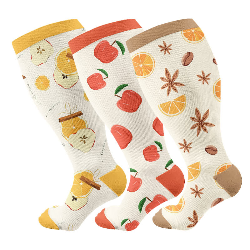 Plus Size Lemon Slices Apple Compression Socks(3 Pairs) - Multicolor - 4XL - image 1