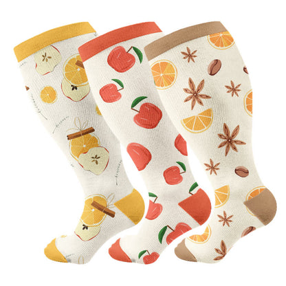 Plus Size Lemon Slices Apple Compression Socks(3 Pairs) - Multicolor - 4XL - image 1