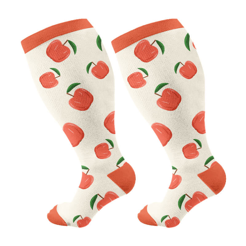 Plus Size Lemon Slices Apple Compression Socks(3 Pairs) - Red(1 Pair) - 4XL - image 6