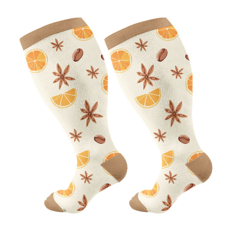 Plus Size Lemon Slices Apple Compression Socks(3 Pairs) - Coffee(1 Pair) - 4XL - image 5