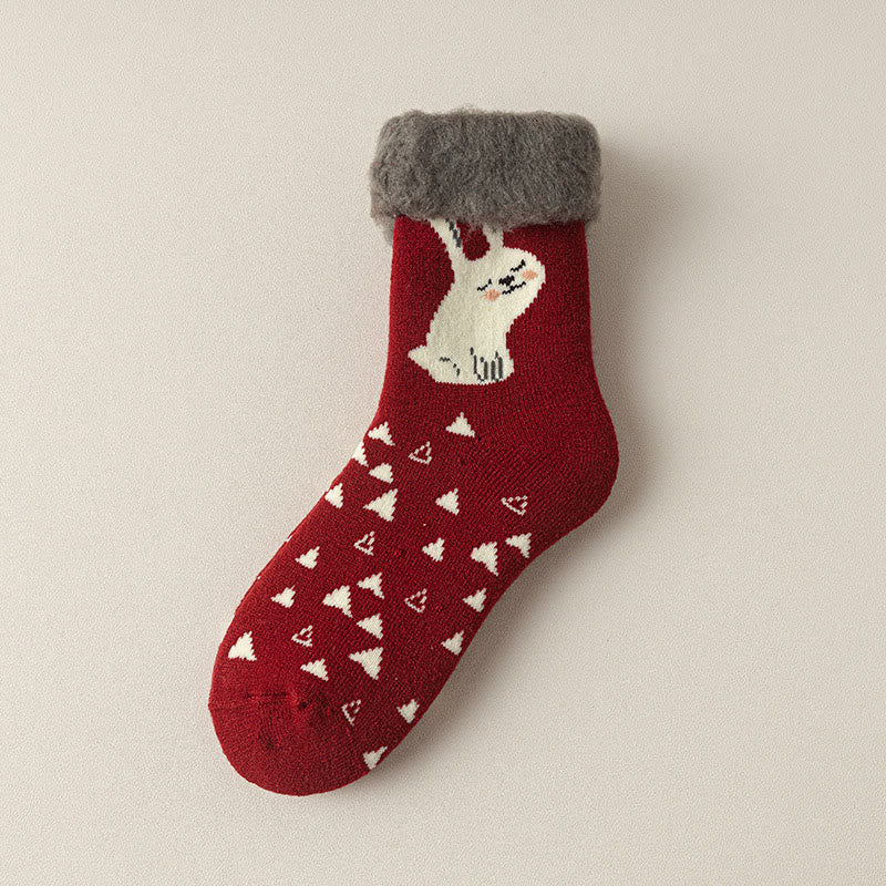 Reindeer Rabbit Thick Quarter Socks(3 Pairs) - Rabbit - EU36-40(US3-7) - image 8