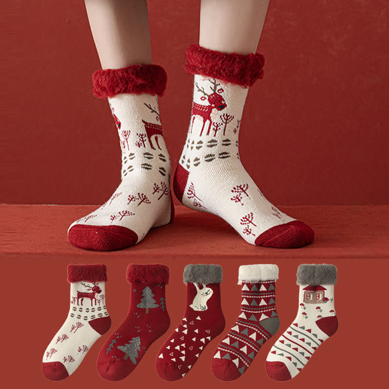Reindeer Rabbit Thick Quarter Socks(3 Pairs) - image 0
