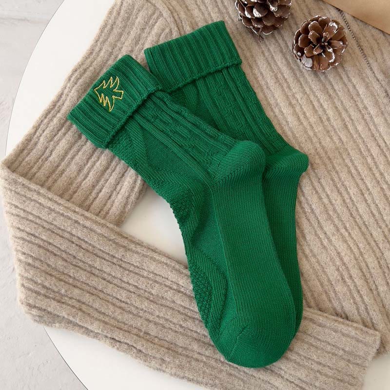 Embroidered Cartoon Quarter Socks(3 Pairs) - Tree - EU36-40(US3-7) - image 1