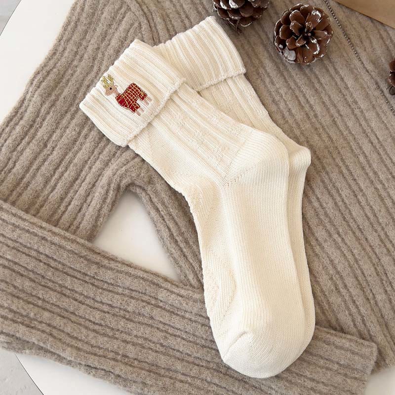 Embroidered Cartoon Quarter Socks(3 Pairs) - Deer - EU36-40(US3-7) - image 3