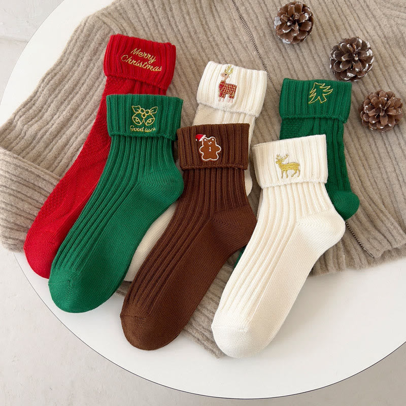 Embroidered Cartoon Quarter Socks(3 Pairs) - image 0