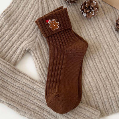 Embroidered Cartoon Quarter Socks(3 Pairs) - Coffee - EU36-40(US3-7) - image 5