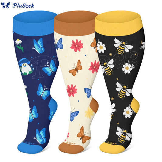 Plus Size Bees Butterflies Compression Socks(3 Pairs) - image 0