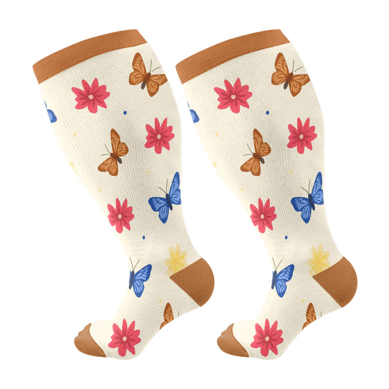 Plus Size Bees Butterflies Compression Socks(3 Pairs) - Brown(1 Pair) - 4XL - image 6