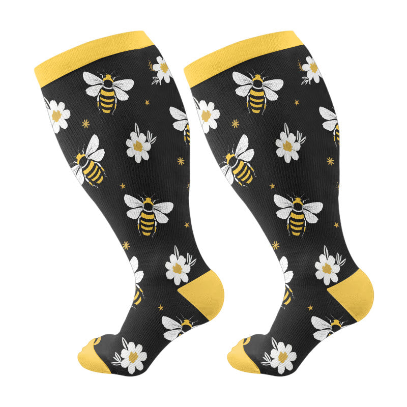 Plus Size Bees Butterflies Compression Socks(3 Pairs) - Black(1 Pair) - 4XL - image 5