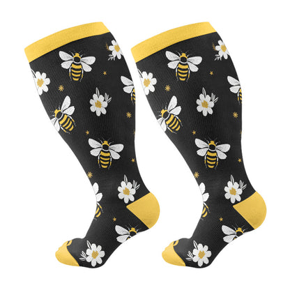 Plus Size Bees Butterflies Compression Socks(3 Pairs) - Black(1 Pair) - 4XL - image 5