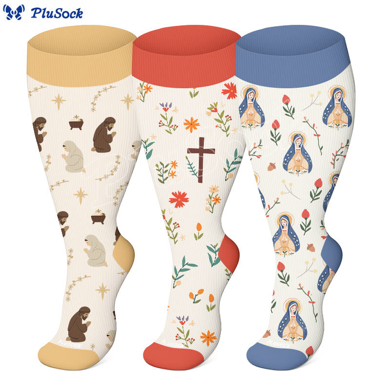 Plus Size Jesus Faith Inspired Compression Socks(3 Pairs) - image 0