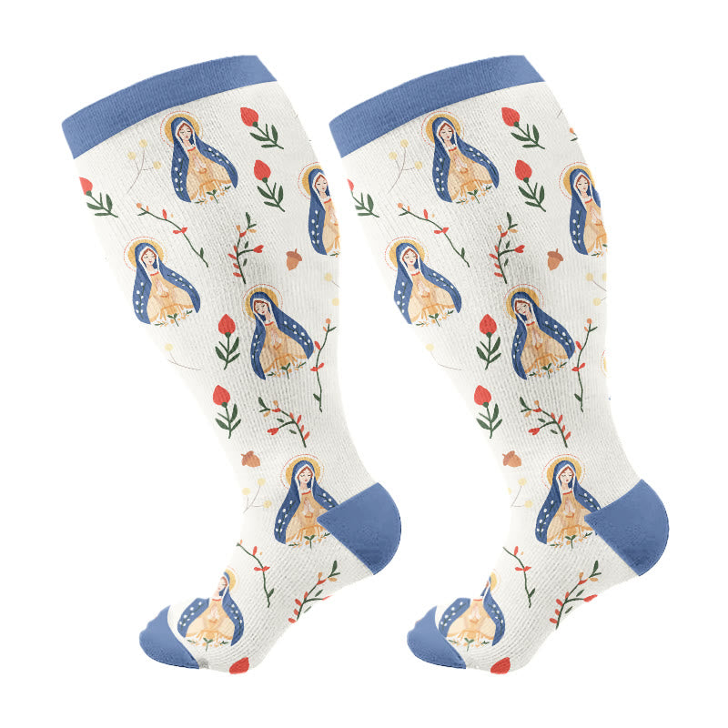 Plus Size Jesus Faith Inspired Compression Socks(3 Pairs) - Blue(1 Pair) - 4XL - image 7