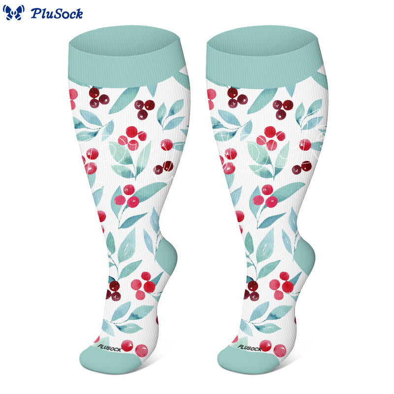 Plus Size Floral Berry Compression Socks(3 Pairs) - image 3