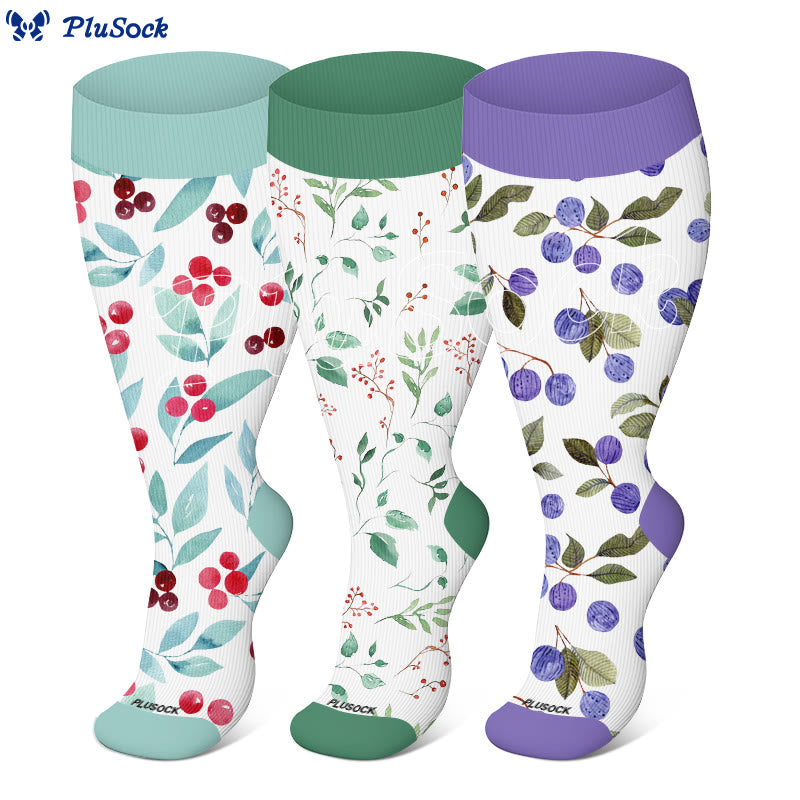 Plus Size Floral Berry Compression Socks(3 Pairs) - image 0