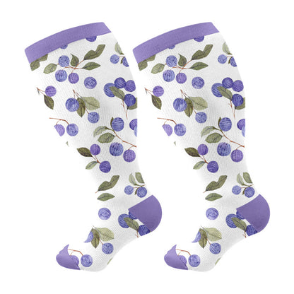 Plus Size Floral Berry Compression Socks(3 Pairs) - Purple(1 Pair) - 4XL - image 7