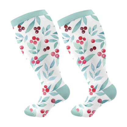 Plus Size Floral Berry Compression Socks(3 Pairs) - Light Blue(1 Pair) - 4XL - image 5
