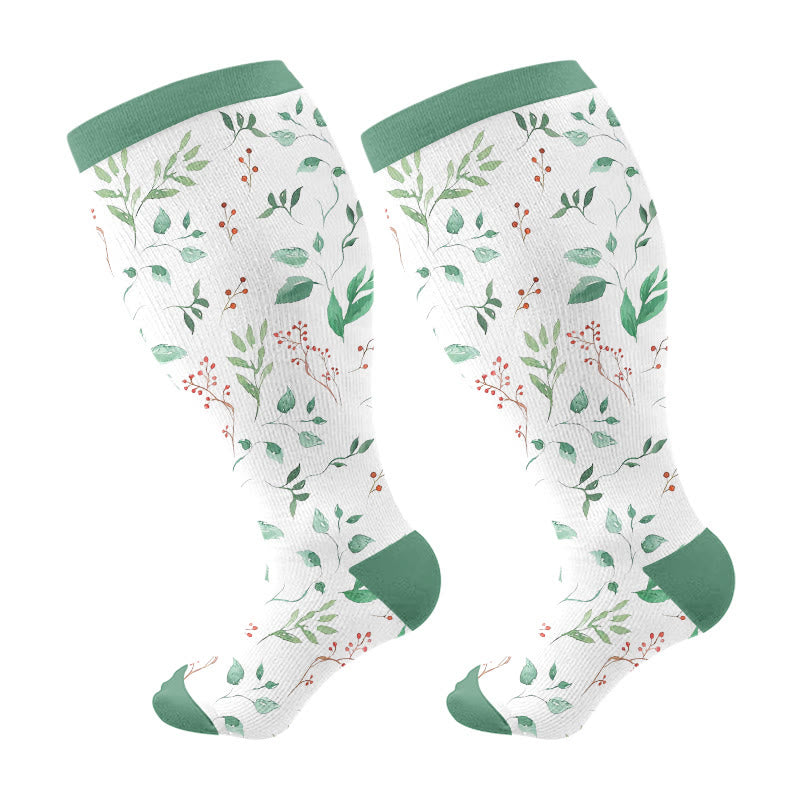 Plus Size Floral Berry Compression Socks(3 Pairs) - Green(1 Pair) - 4XL - image 6