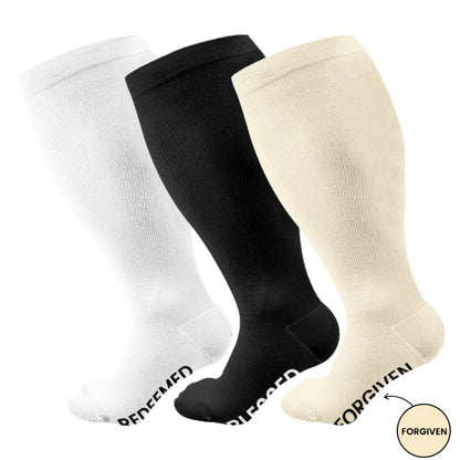 Plus Size Forgiven Blessed Redeemed Compression Socks(3 Pairs) - Multicolor - 4XL - image 4