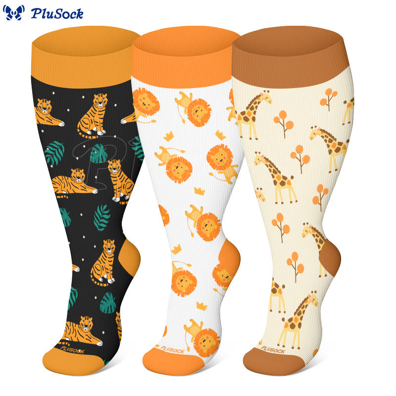 Plus Size Giraffe Tiger Lion Compression Socks(3 Pairs) - image 0