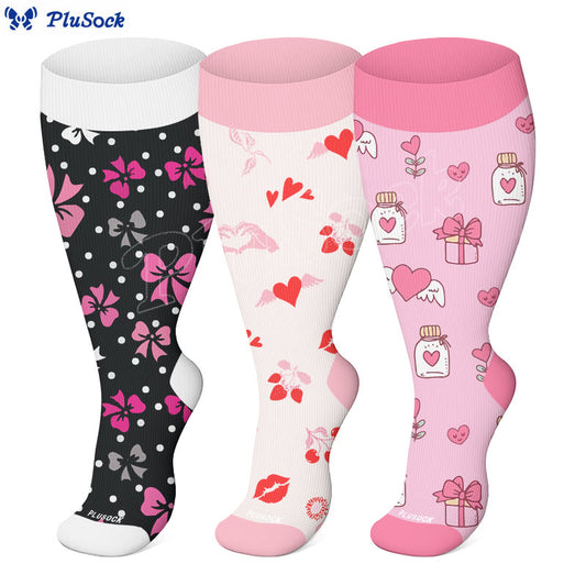 Plus Size Bow Heart Compression Socks(3 Pairs) - image 0