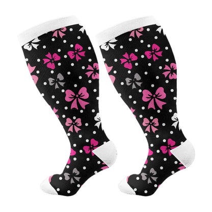Plus Size Bow Heart Compression Socks(3 Pairs) - Black(1 Pair) - 4XL - image 5