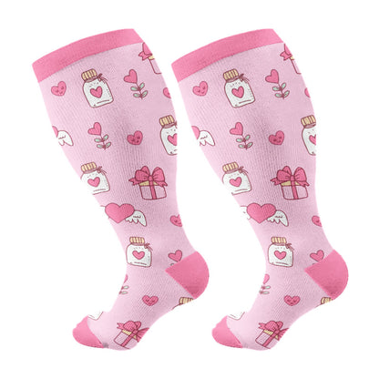 Plus Size Bow Heart Compression Socks(3 Pairs) - Pink(1 Pair) - 4XL - image 7