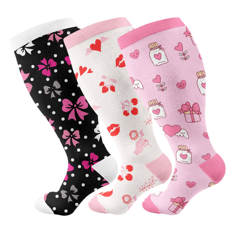Plus Size Bow Heart Compression Socks(3 Pairs) - Multicolor - 4XL - image 1