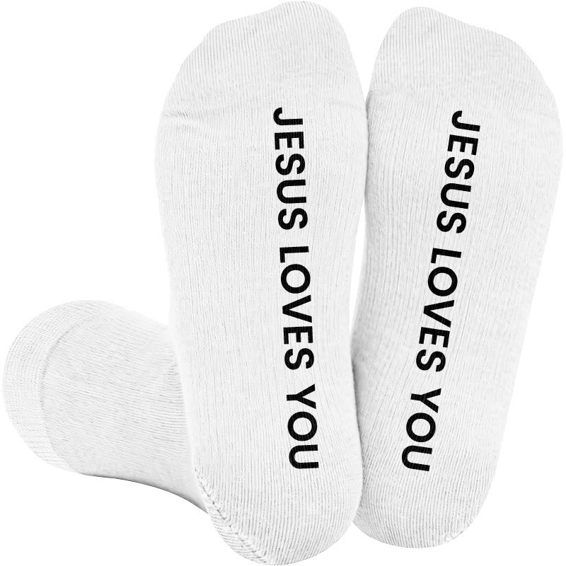Plus Size Jesus Loves You Compression Socks(3 Pairs) - White(1 Pair) - 4XL - image 1