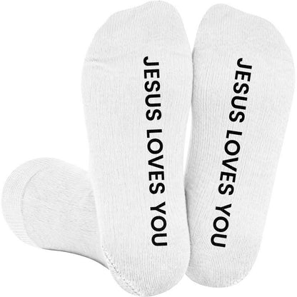 Plus Size Jesus Loves You Compression Socks(3 Pairs) - White(1 Pair) - 4XL - image 1