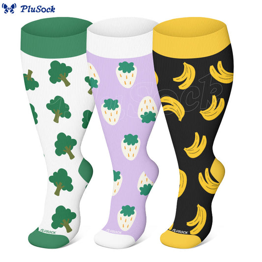 Plus Size Banana Strawberry Compression Socks(3 Pairs) - image 0