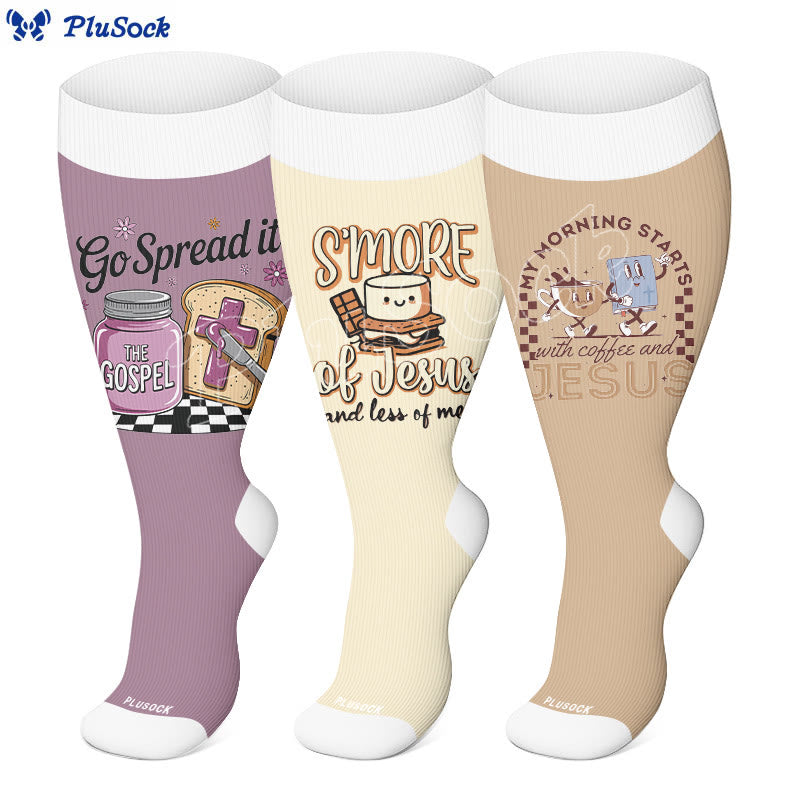 Plus Size Coffee Faith Compression Socks(3 Pairs) - image 0