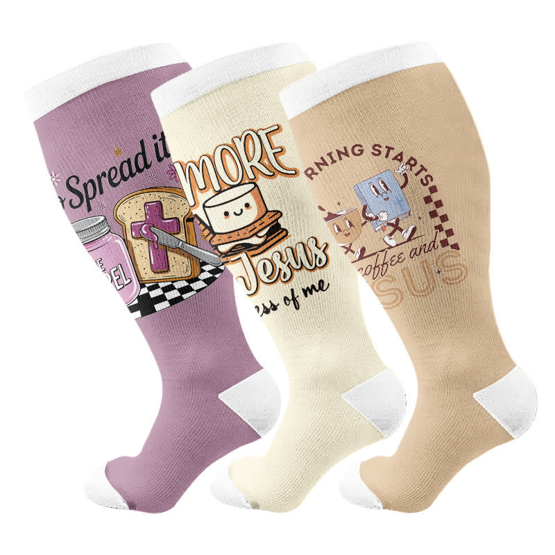 Plus Size Coffee Faith Compression Socks(3 Pairs) - Multicolor - 4XL - image 1
