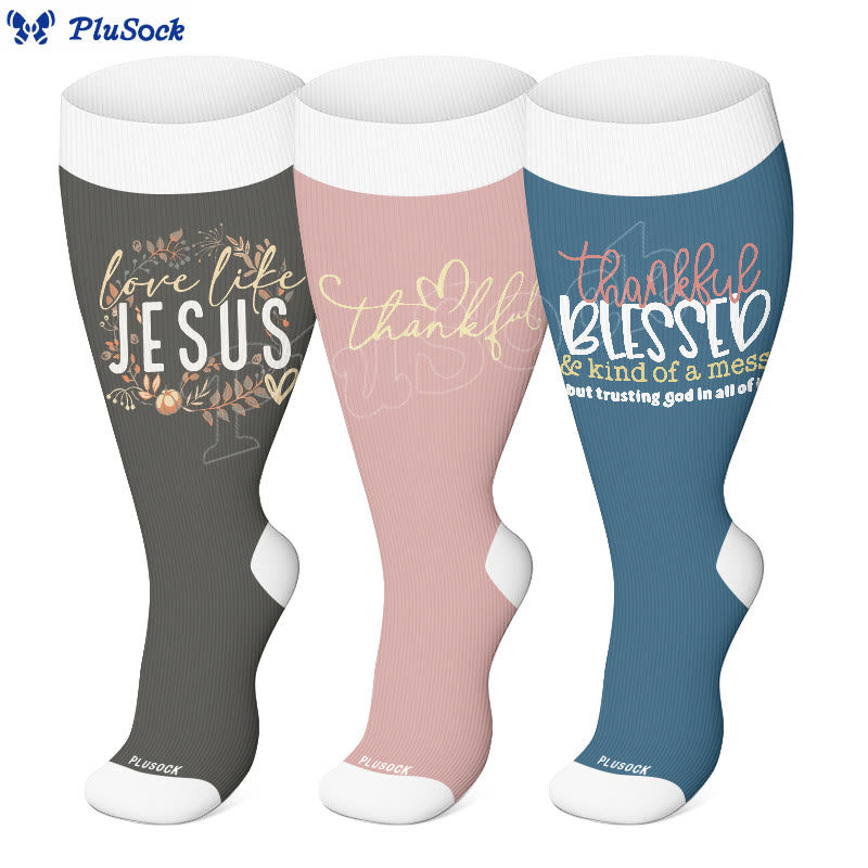 Plus Size Christian Faith Quote Compression Socks(3 Pairs) - image 0