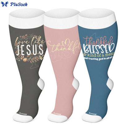 Plus Size Christian Faith Quote Compression Socks(3 Pairs) - image 0