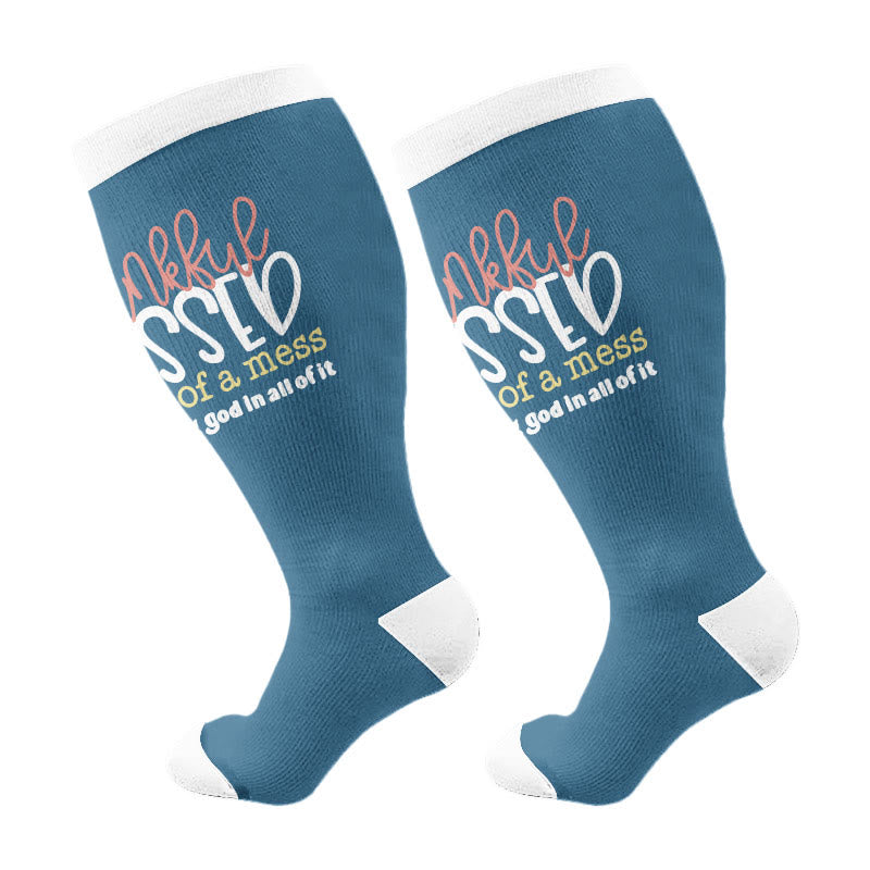 Plus Size Christian Faith Quote Compression Socks(3 Pairs) - Blue(1 Pair) - 4XL - image 6